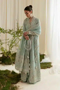 A sky blue gown with it's unique style introduced by Suffuse by Sana Yasir | Freeshia Formals 23 | Ilana - Saira Saqlain