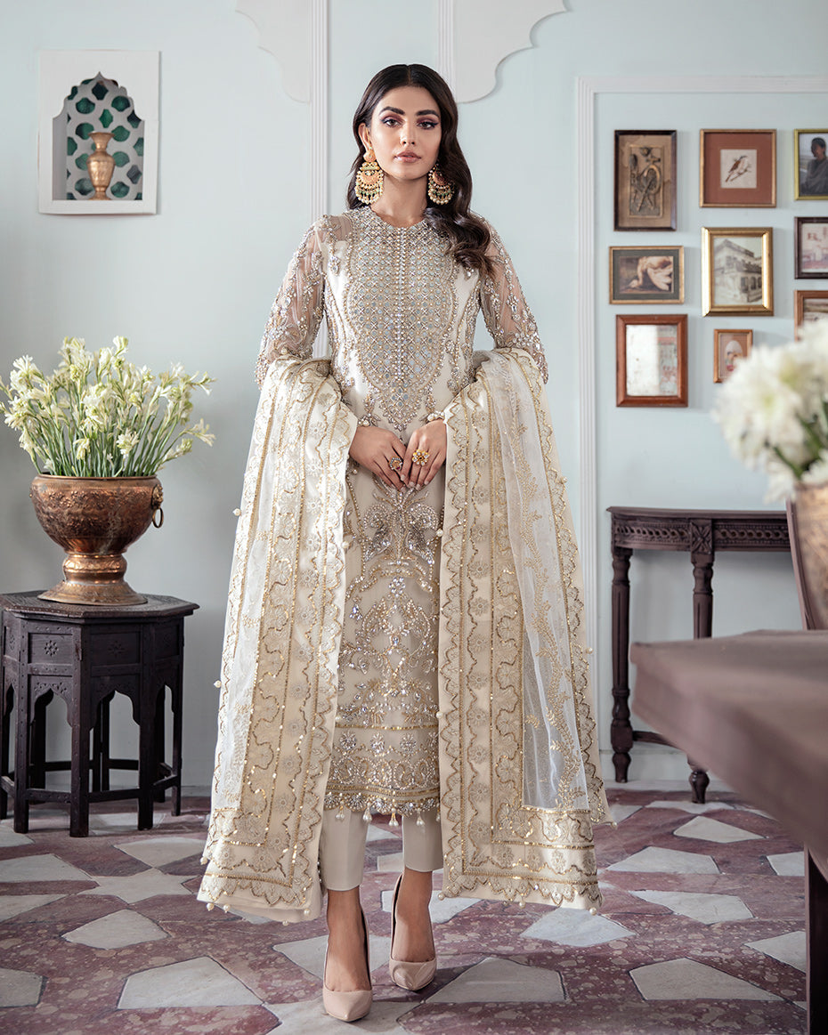 Gulaal | Wedding Formals | Mehr Embroidered Net 3-Piece Suit WS-19 - Saira Saqlain