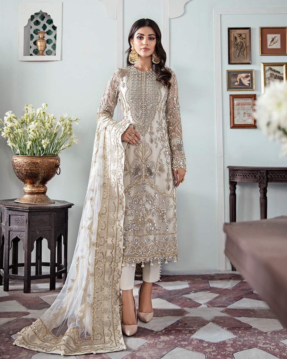 Gulaal | Wedding Formals | Mehr Embroidered Net 3-Piece Suit WS-19 - Saira Saqlain
