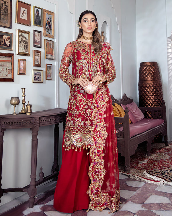Gulaal | Wedding Formals | Tamanah Embroidered Net 3-Piece Suit WS-12 - Saira Saqlain