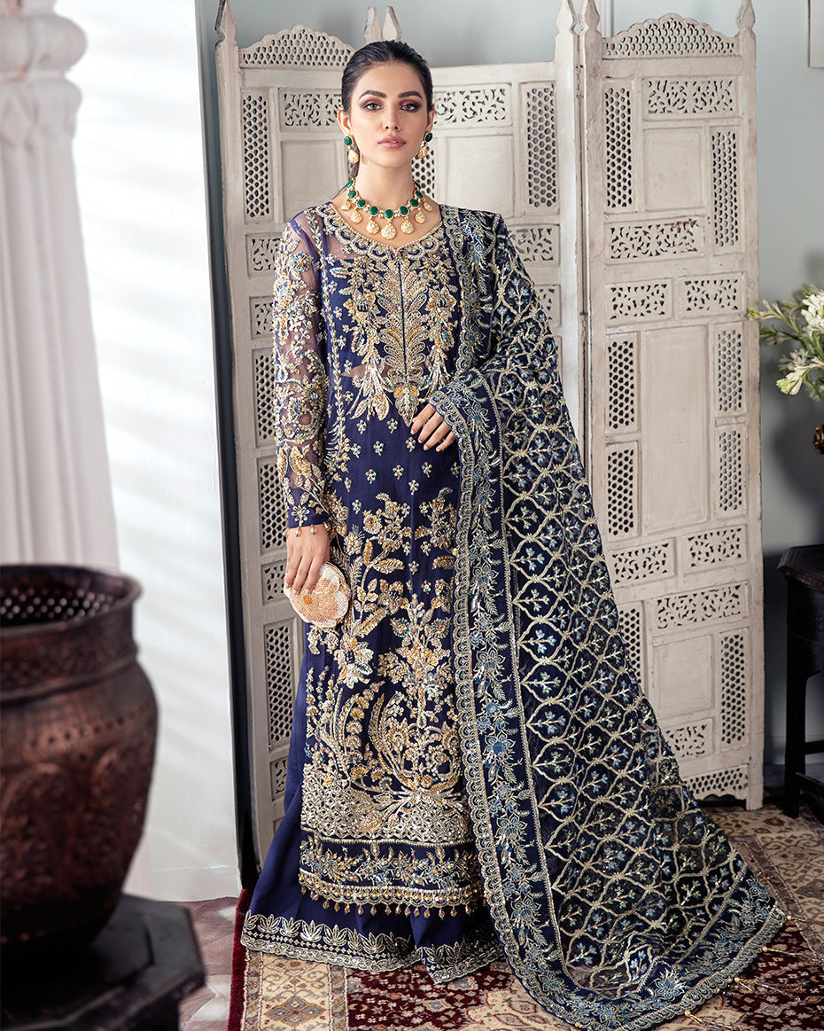 Gulaal | Wedding Formals | QAYINAAT EMBROIDERED NET 3-PIECE SUIT WS-16 - Saira Saqlain
