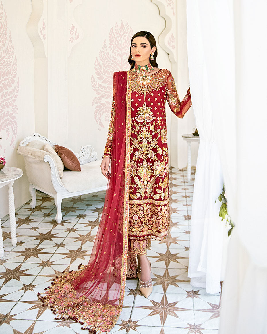 Gulaal | Wedding Formals | Rouge Embroidered Net 3-Piece Suit WS-06 - Saira Saqlain