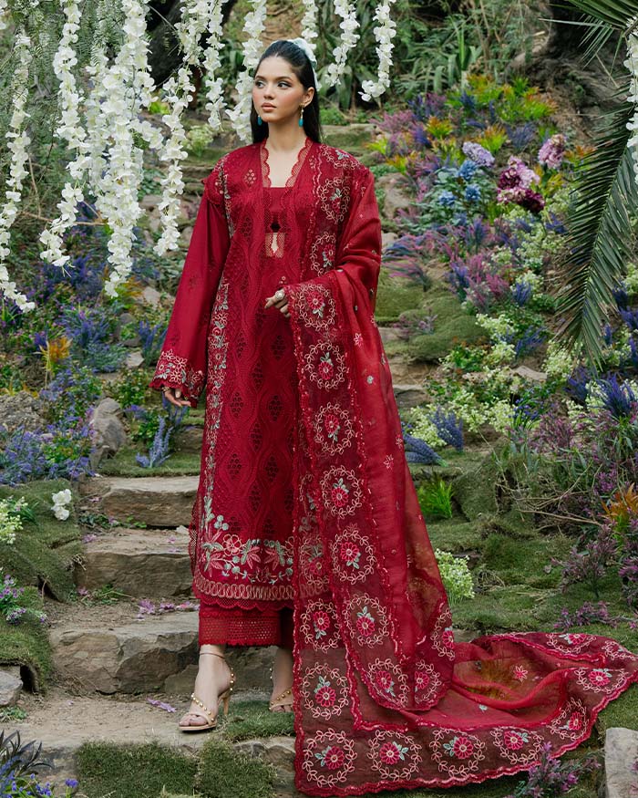 Zevk | Flora Festive Lawn | RED ROSE -   Ladies Clothes -  Saira Saqlain