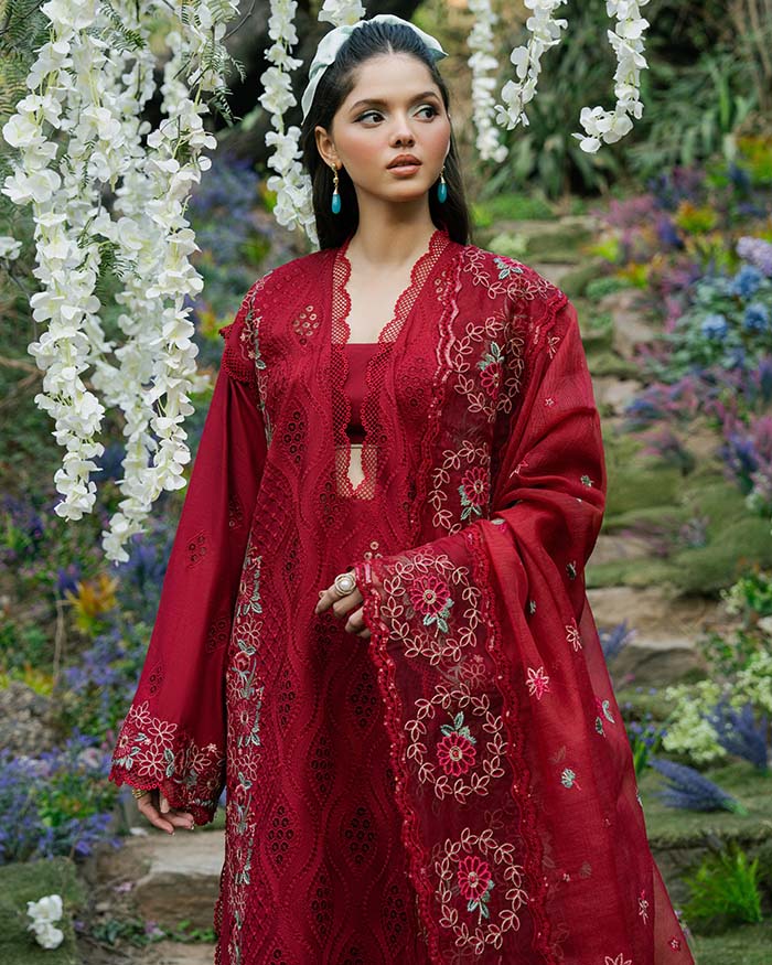 Zevk | Flora Festive Lawn | RED ROSE -   Ladies Clothes -  Saira Saqlain