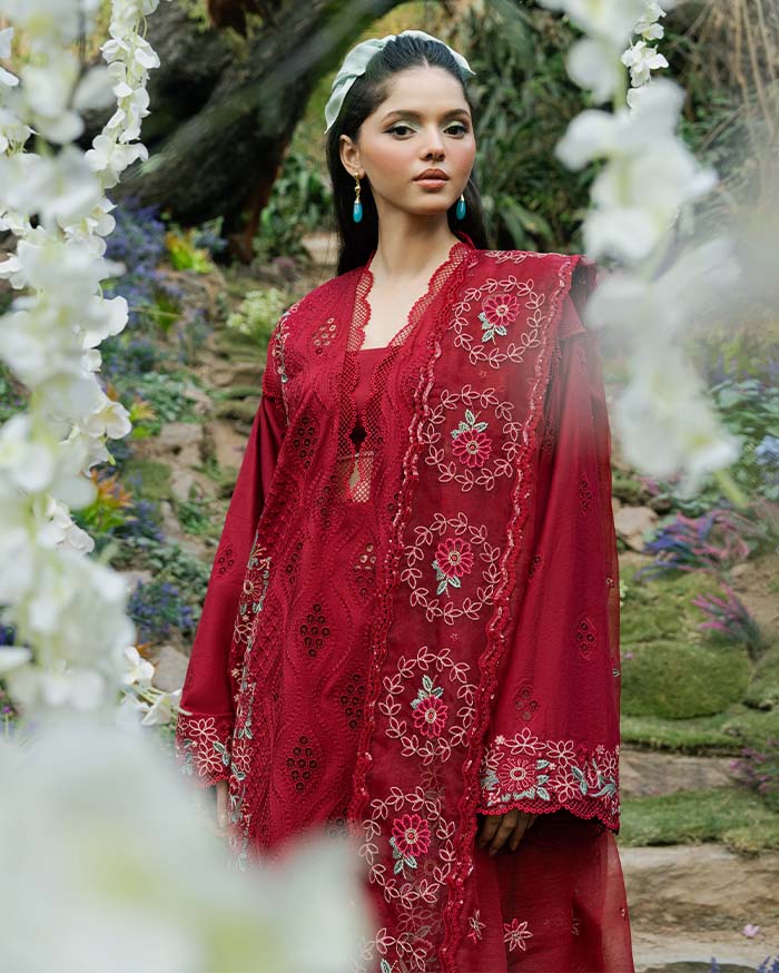 Zevk | Flora Festive Lawn | RED ROSE -   Ladies Clothes -  Saira Saqlain