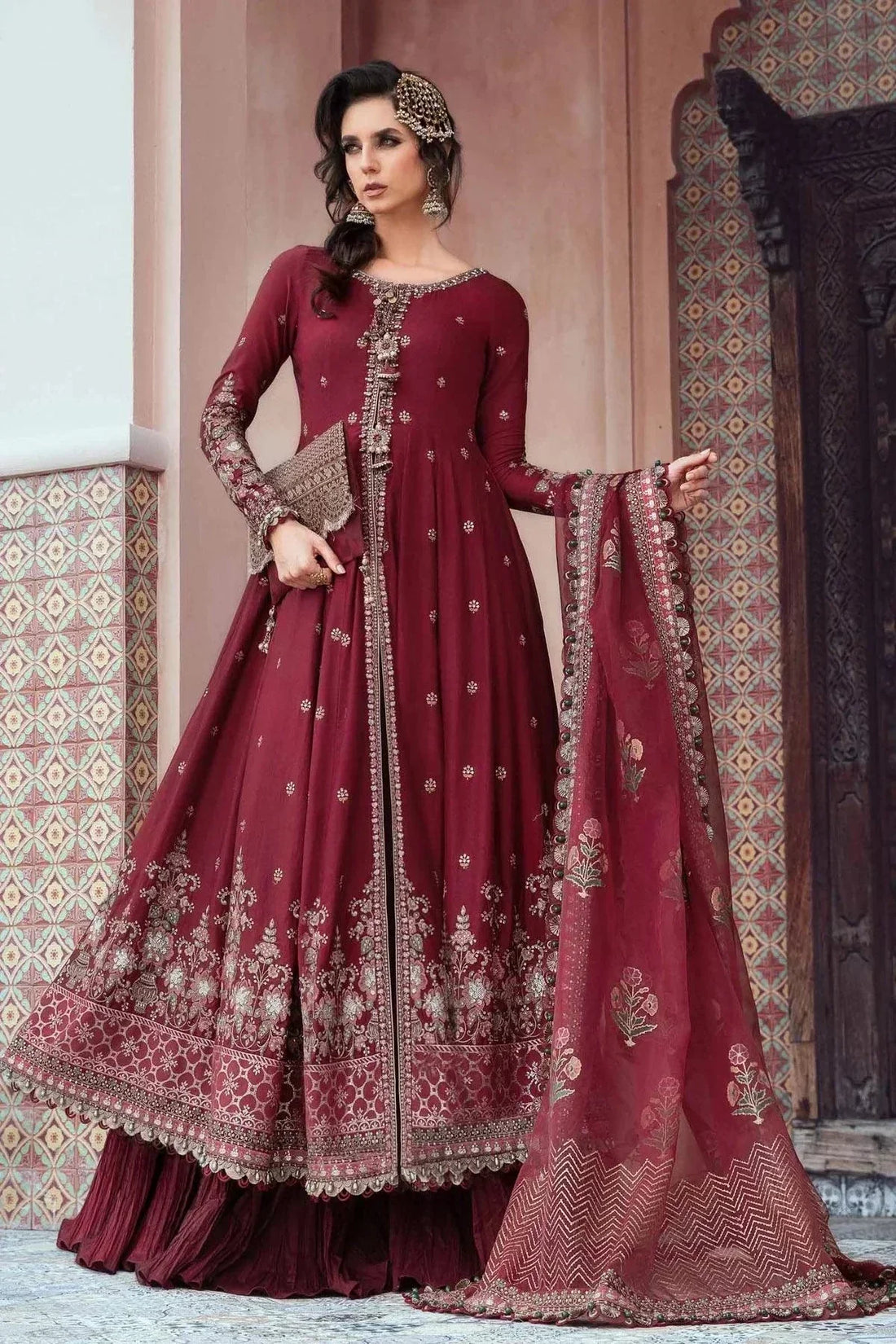 Maria B | Sateen Formals 23 | Maroon CST-708 - Saira Saqlain