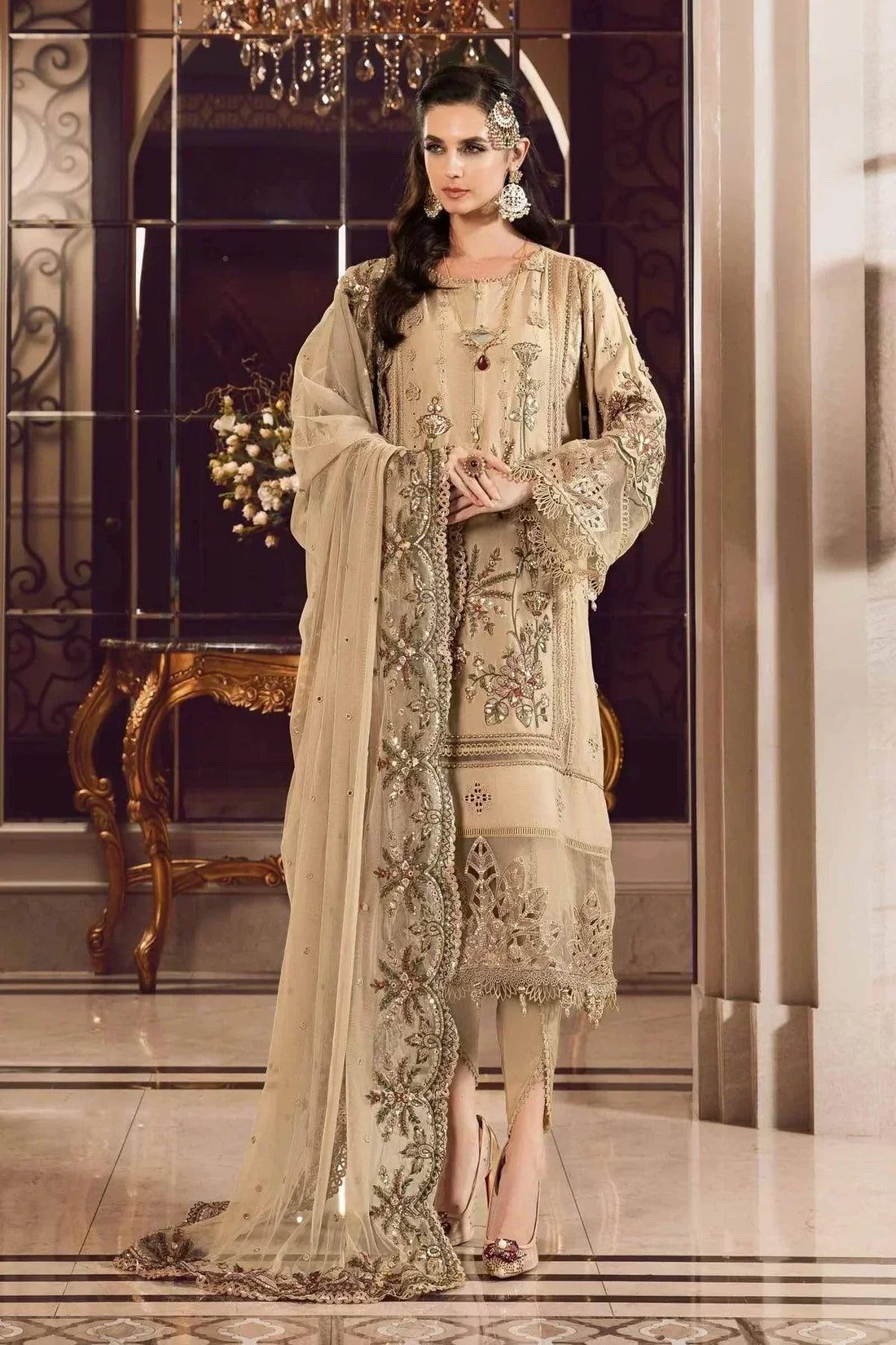 Maria B | Sateen Formals 23 | Beige CST-712 - Saira Saqlain