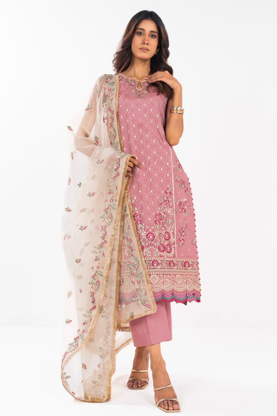 AlKaram | Festive Summer 25 | FC-11E-25-Dusty Pink -   Ladies Clothes -  Saira Saqlain
