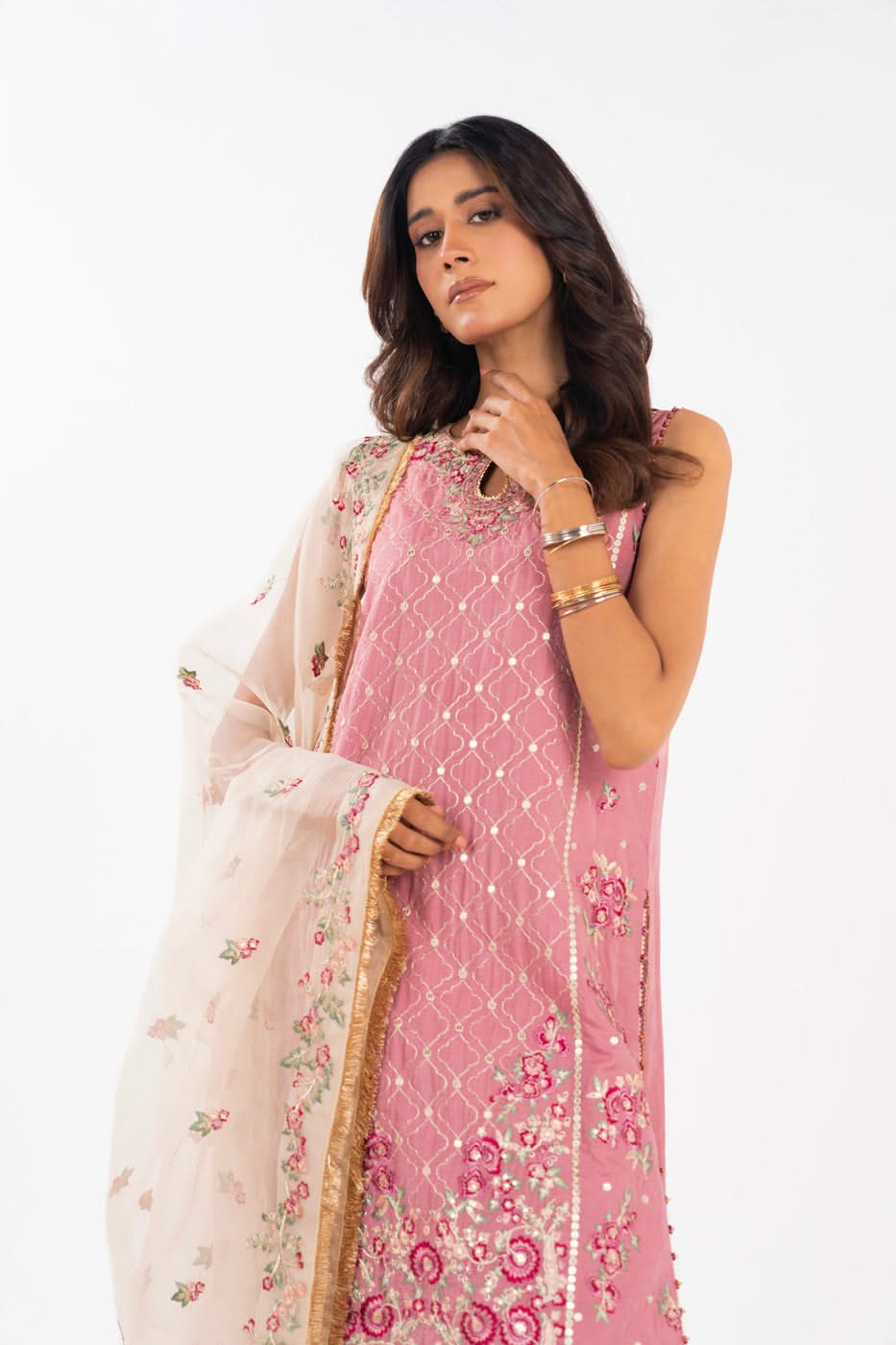 AlKaram | Festive Summer 25 | FC-11E-25-Dusty Pink -   Ladies Clothes -  Saira Saqlain