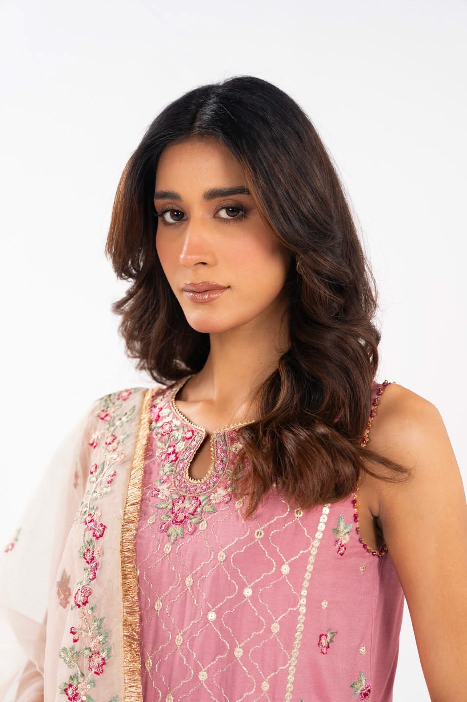 AlKaram | Festive Summer 25 | FC-11E-25-Dusty Pink -   Ladies Clothes -  Saira Saqlain