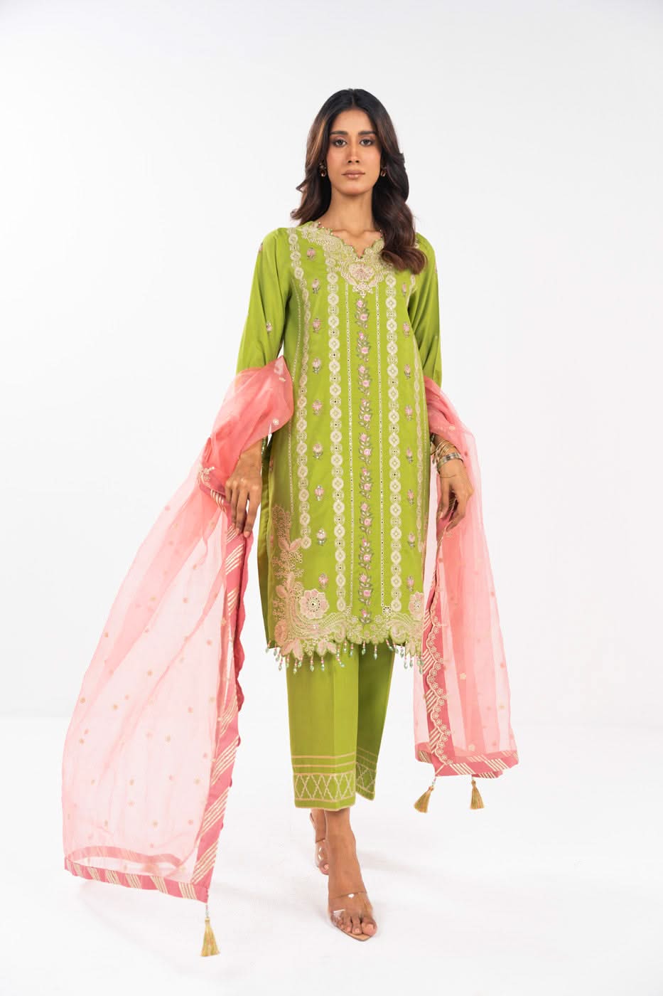 AlKaram | Festive Summer 25 | FC-12E-25-Lime Green -   Ladies Clothes -  Saira Saqlain
