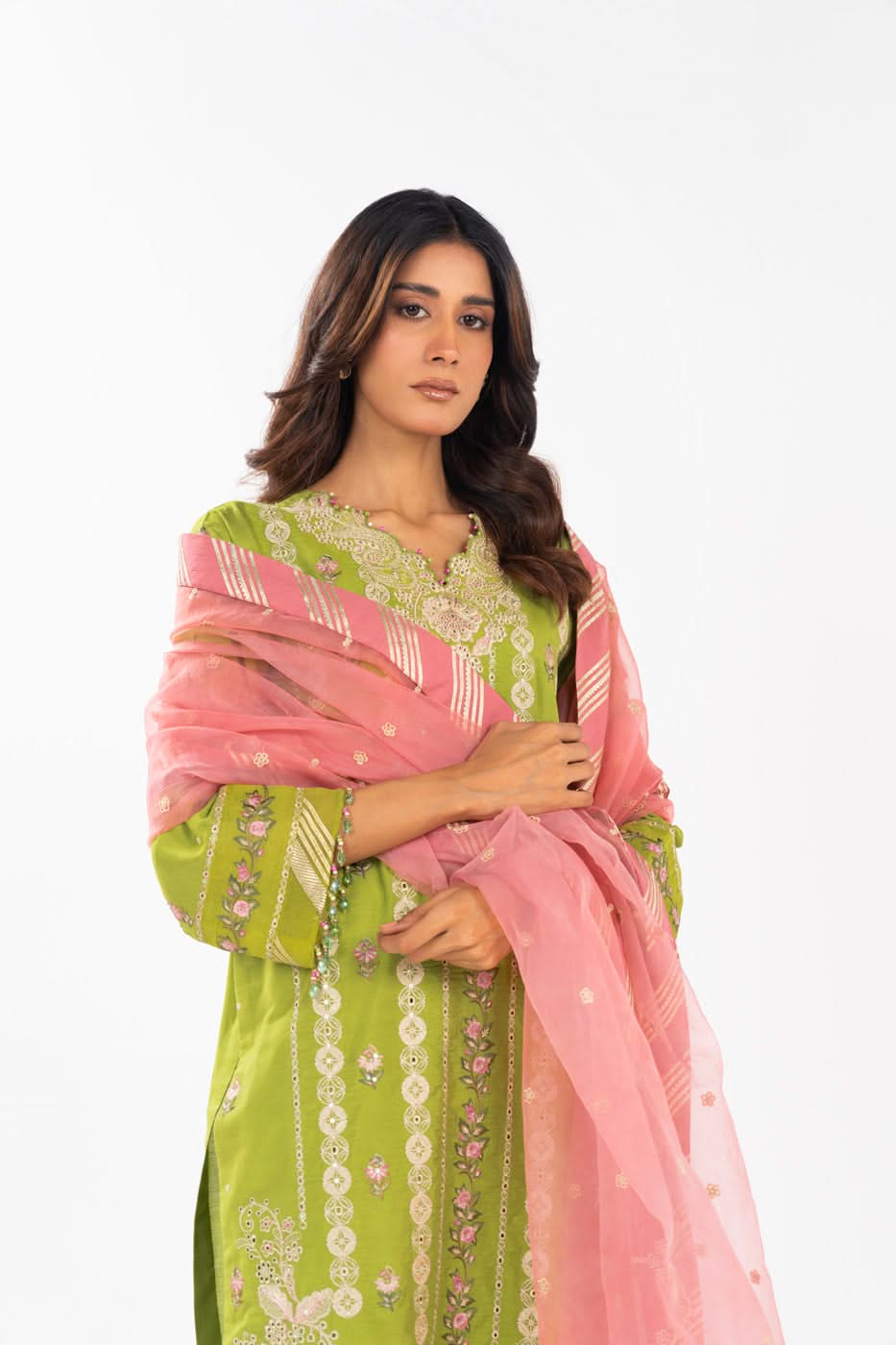 AlKaram | Festive Summer 25 | FC-12E-25-Lime Green -   Ladies Clothes -  Saira Saqlain