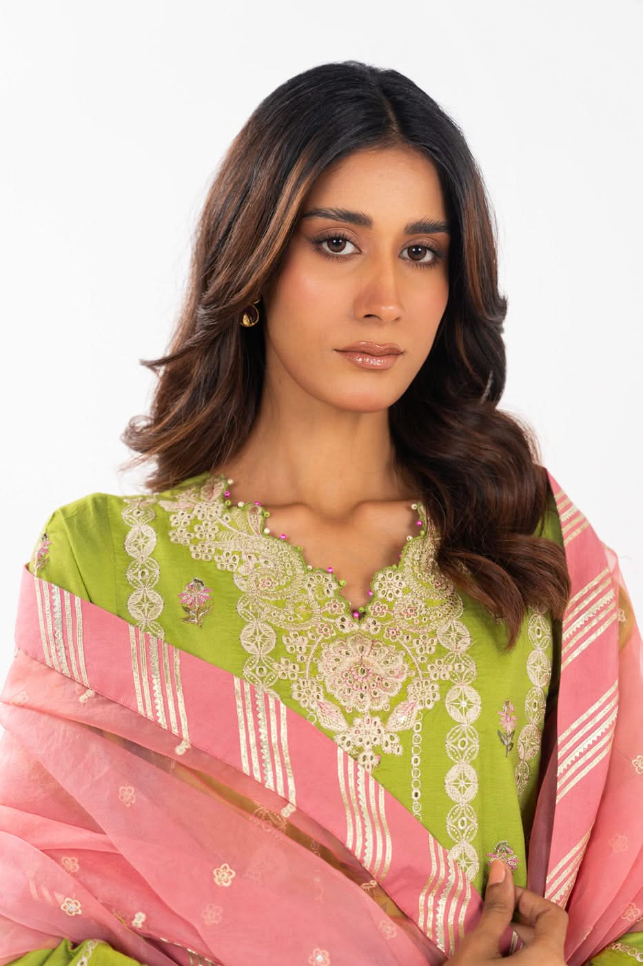 AlKaram | Festive Summer 25 | FC-12E-25-Lime Green -   Ladies Clothes -  Saira Saqlain