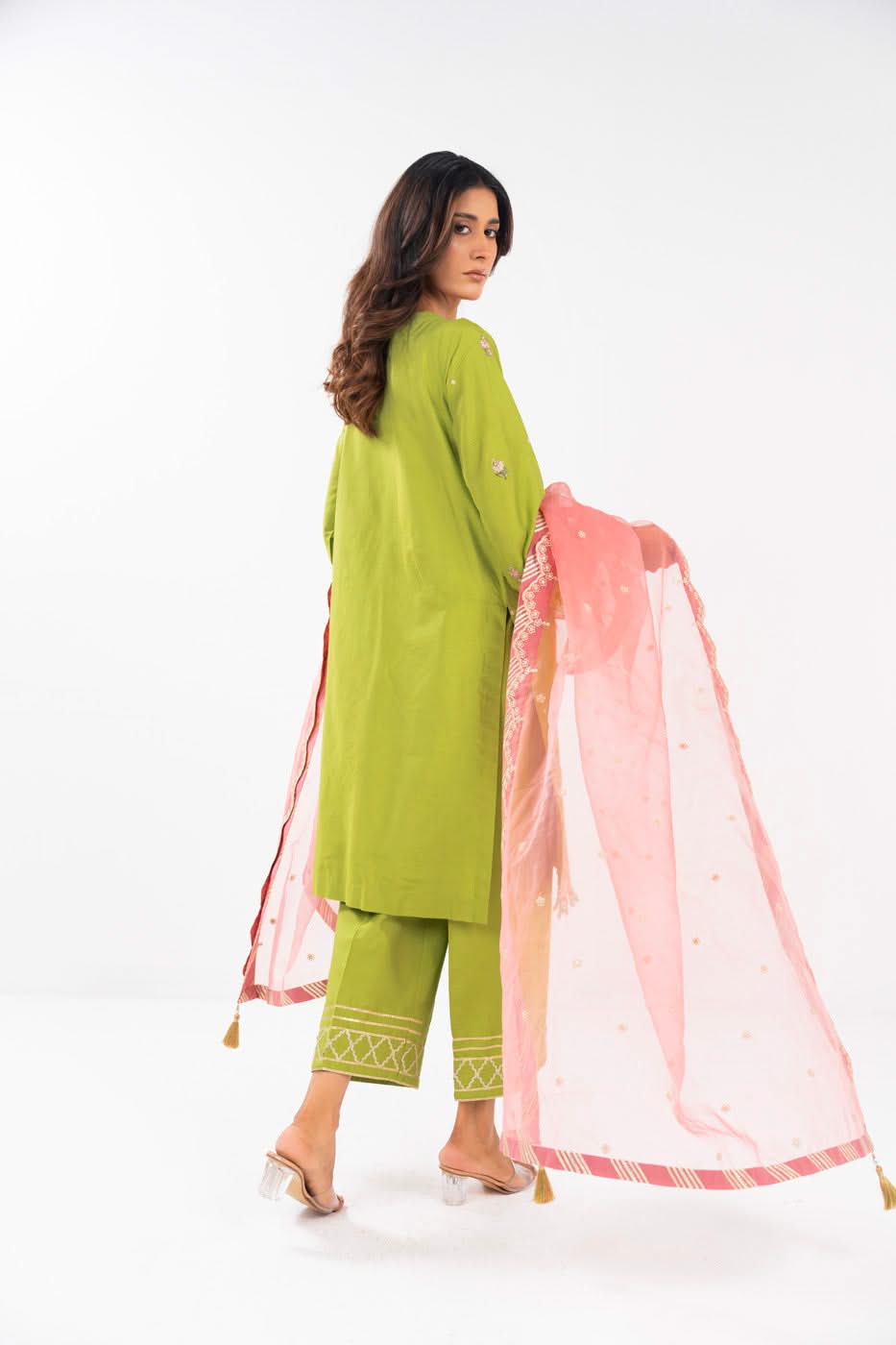 AlKaram | Festive Summer 25 | FC-12E-25-Lime Green -   Ladies Clothes -  Saira Saqlain