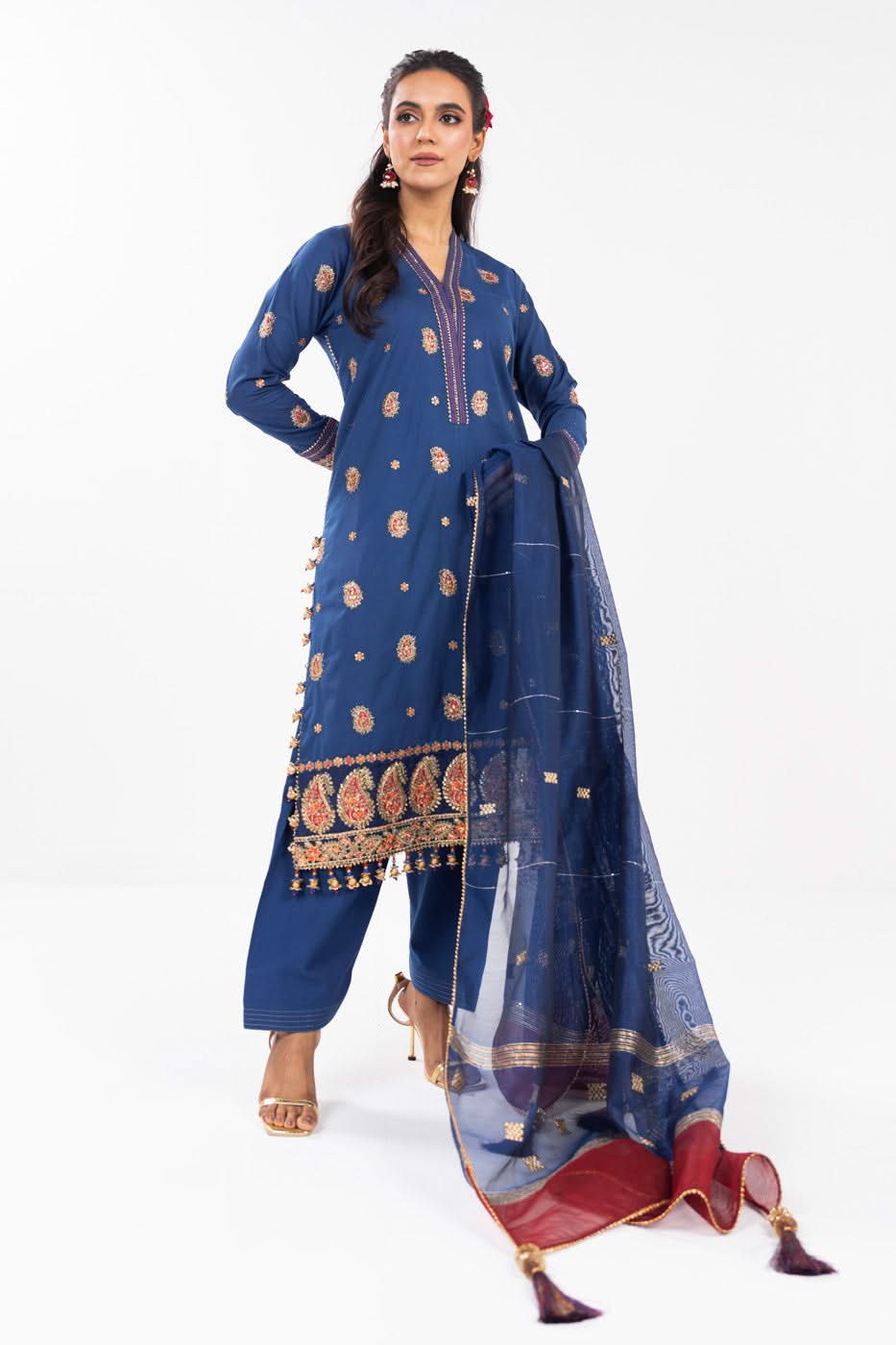 AlKaram | Festive Summer 25 | FC-2A-25-Dark Blue -   Ladies Clothes -  Saira Saqlain