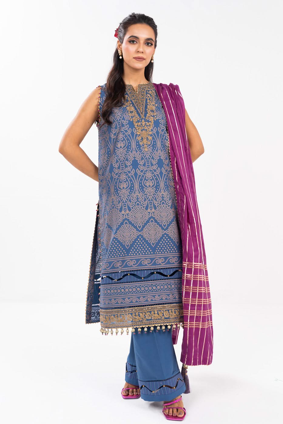 AlKaram | Festive Summer 25 | FC-34N-25-Persian Blue -   Ladies Clothes -  Saira Saqlain