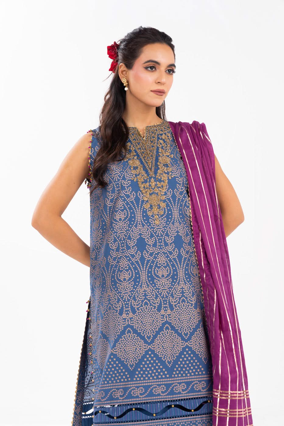 AlKaram | Festive Summer 25 | FC-34N-25-Persian Blue -   Ladies Clothes -  Saira Saqlain