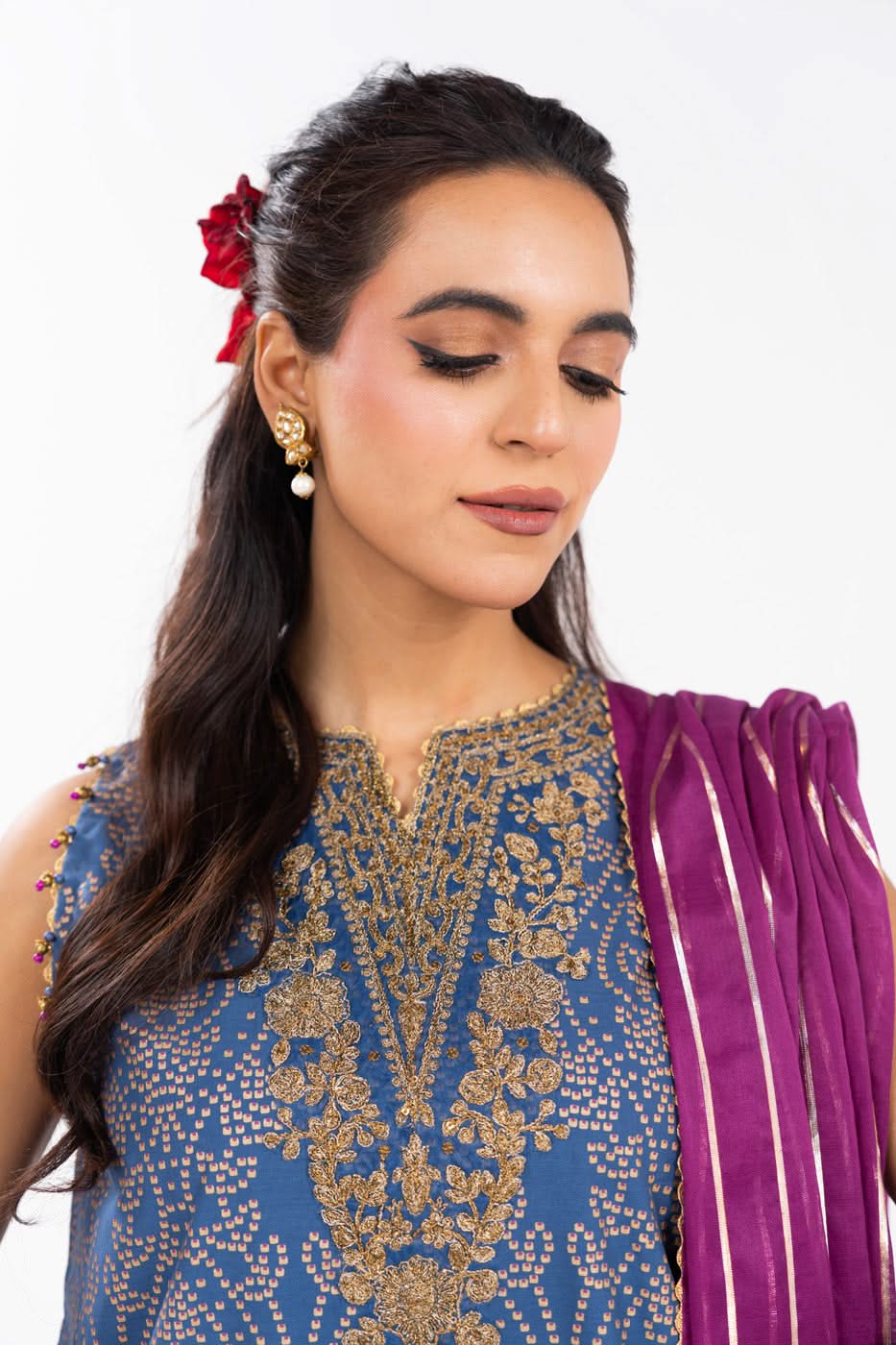 AlKaram | Festive Summer 25 | FC-34N-25-Persian Blue -   Ladies Clothes -  Saira Saqlain