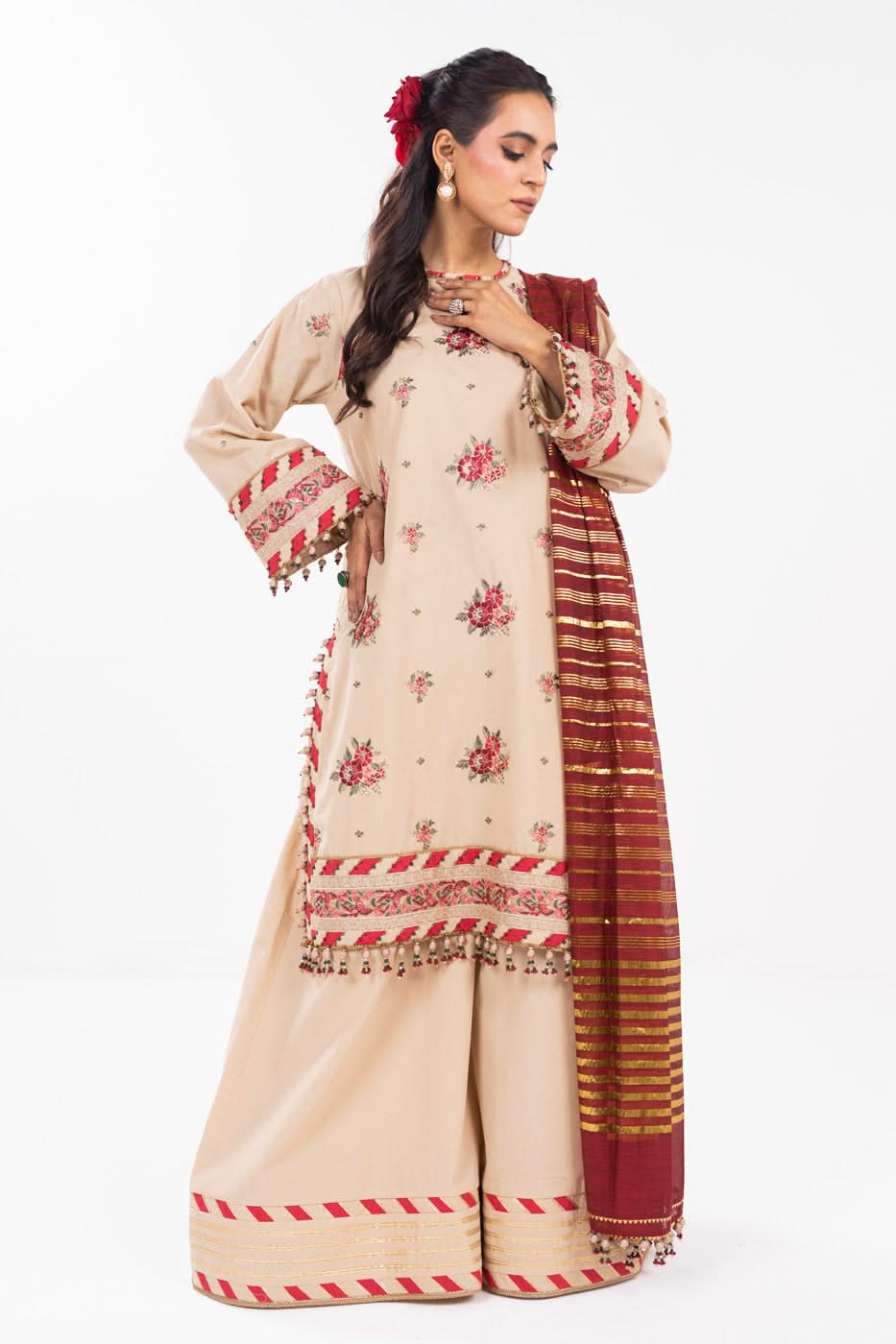 AlKaram | Festive Summer 25 | FC-35N-25-Beige -   Ladies Clothes -  Saira Saqlain