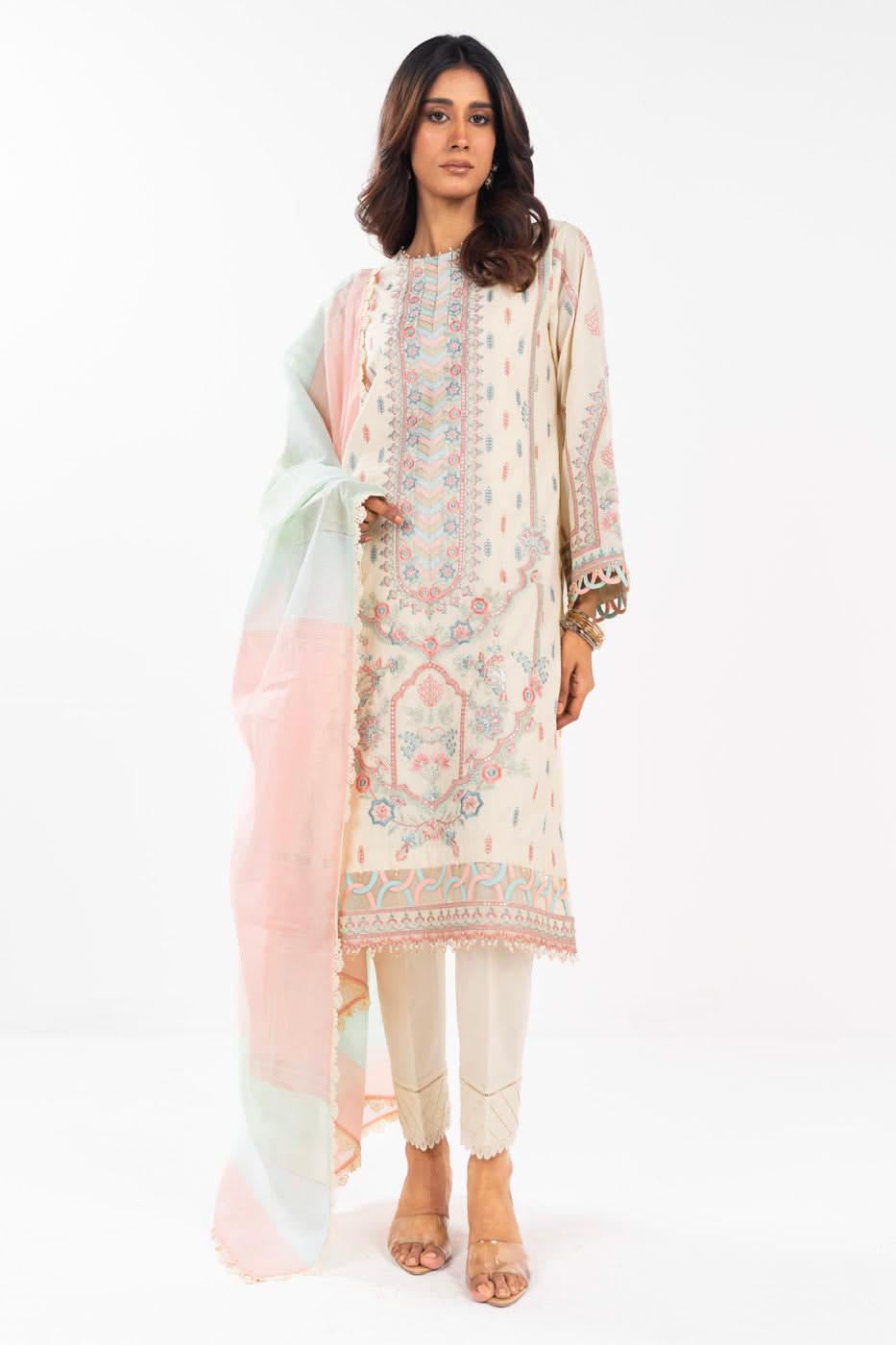 AlKaram | Festive Summer 25 | FC-3A-25-Cream -   Ladies Clothes -  Saira Saqlain