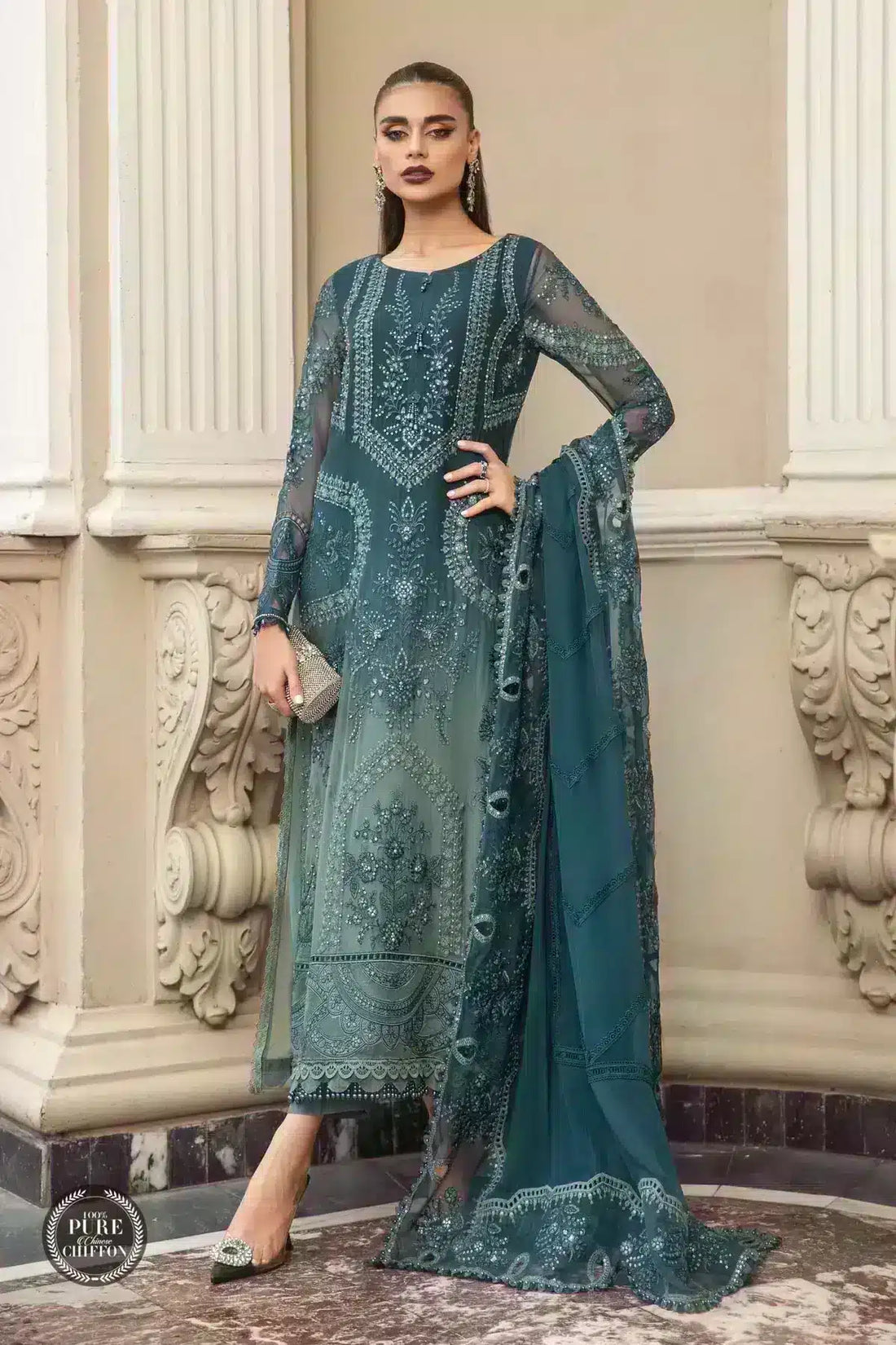 Maria B | Luxury Chiffon Collection | Teal Blue - Saira Saqlain