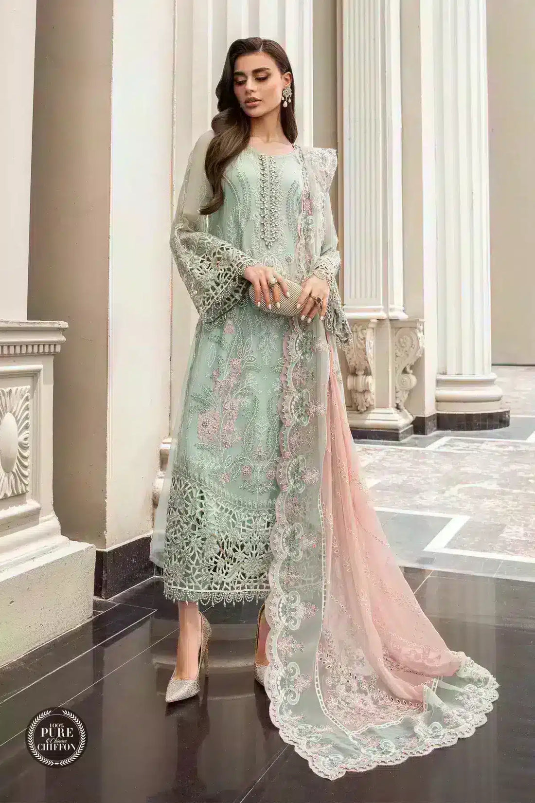 Maria B | Luxury Chiffon Collection | Mint Green - Saira Saqlain