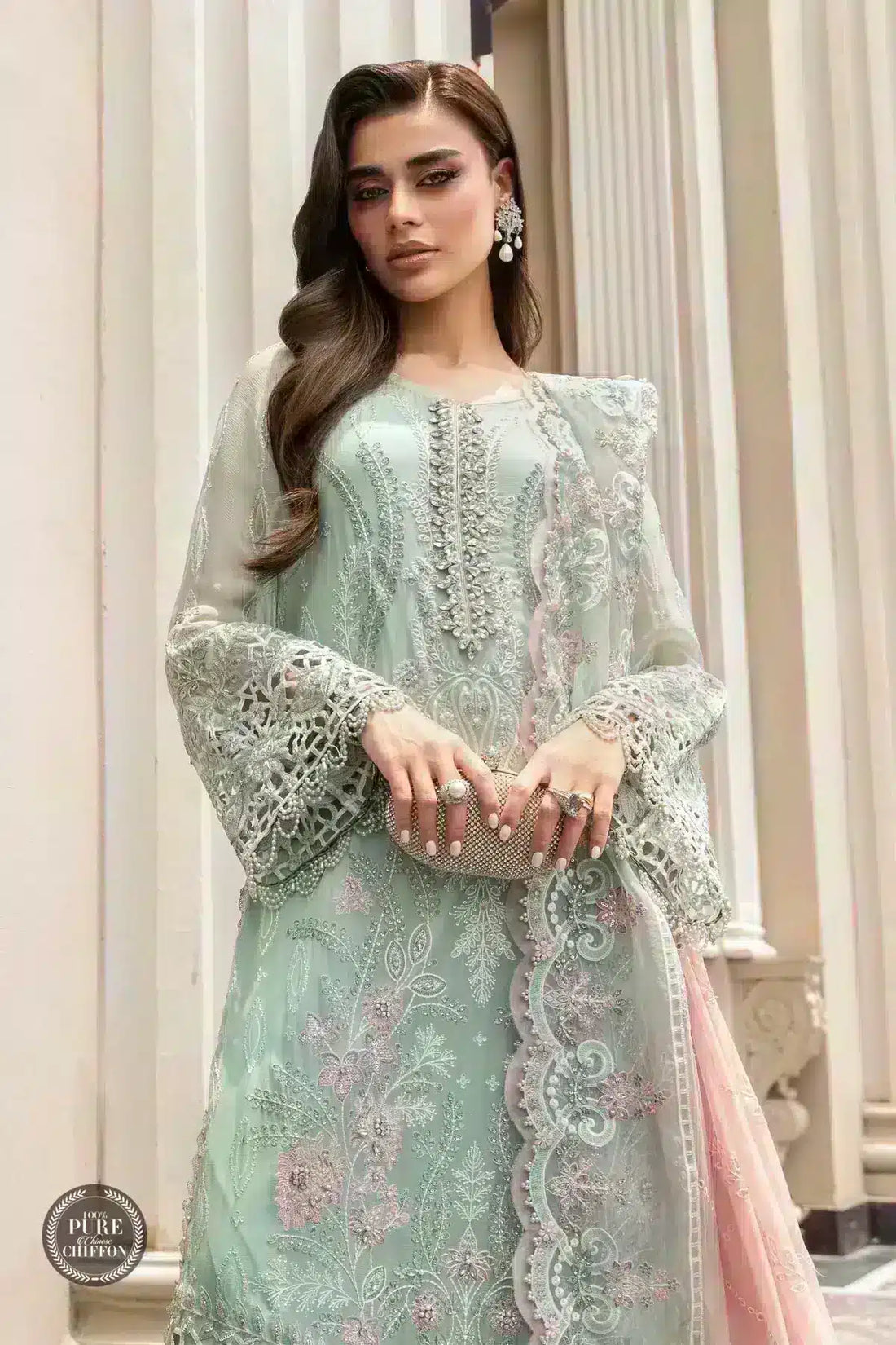 Maria B | Luxury Chiffon Collection | Mint Green - Saira Saqlain