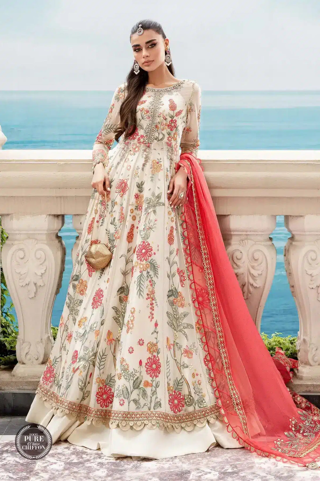 Maria B | Luxury Chiffon Collection | Cloud White Floral - Saira Saqlain