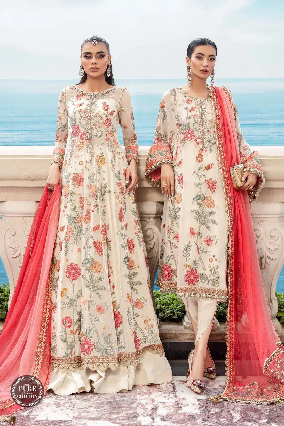 Maria B | Luxury Chiffon Collection | Cloud White Floral - Saira Saqlain