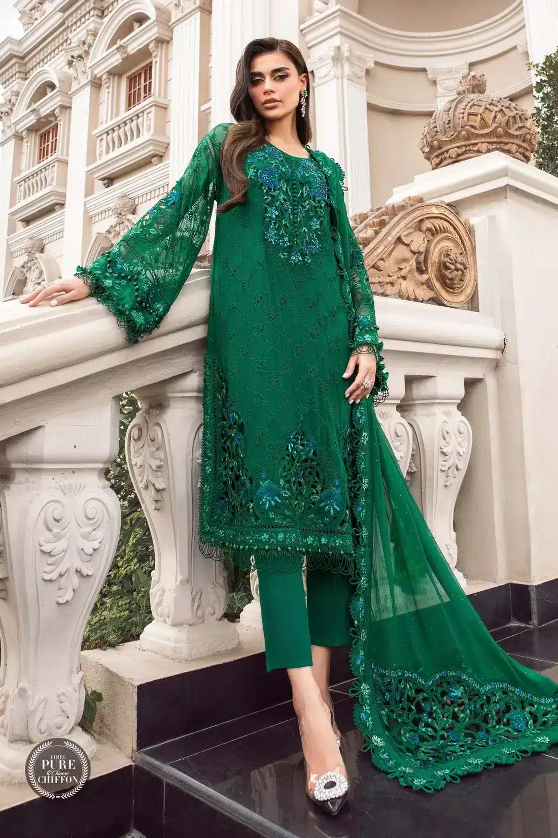 Maria B | Luxury Chiffon Collection | Emerald Green - Saira Saqlain