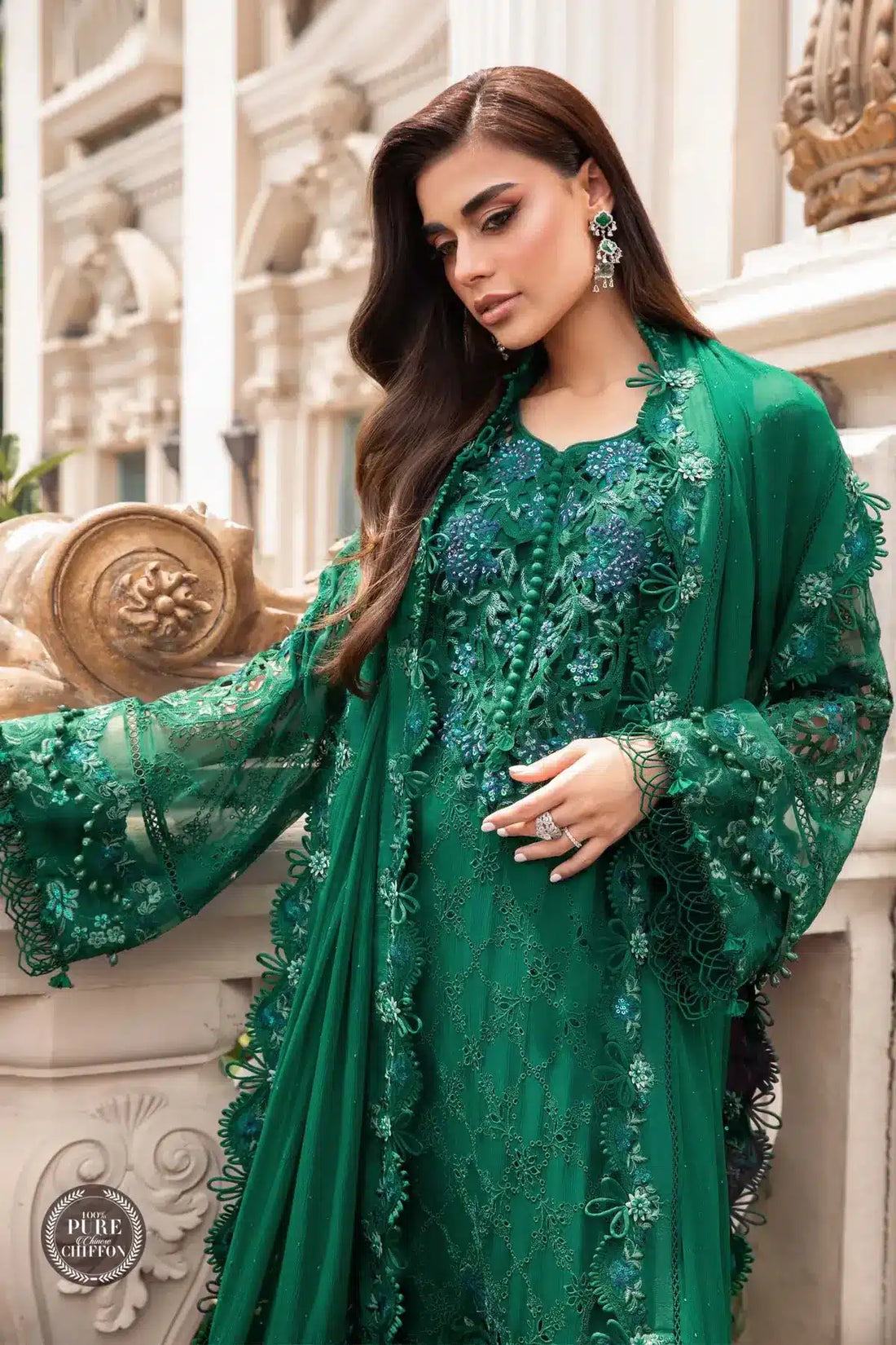 Maria B | Luxury Chiffon Collection | Emerald Green - Saira Saqlain