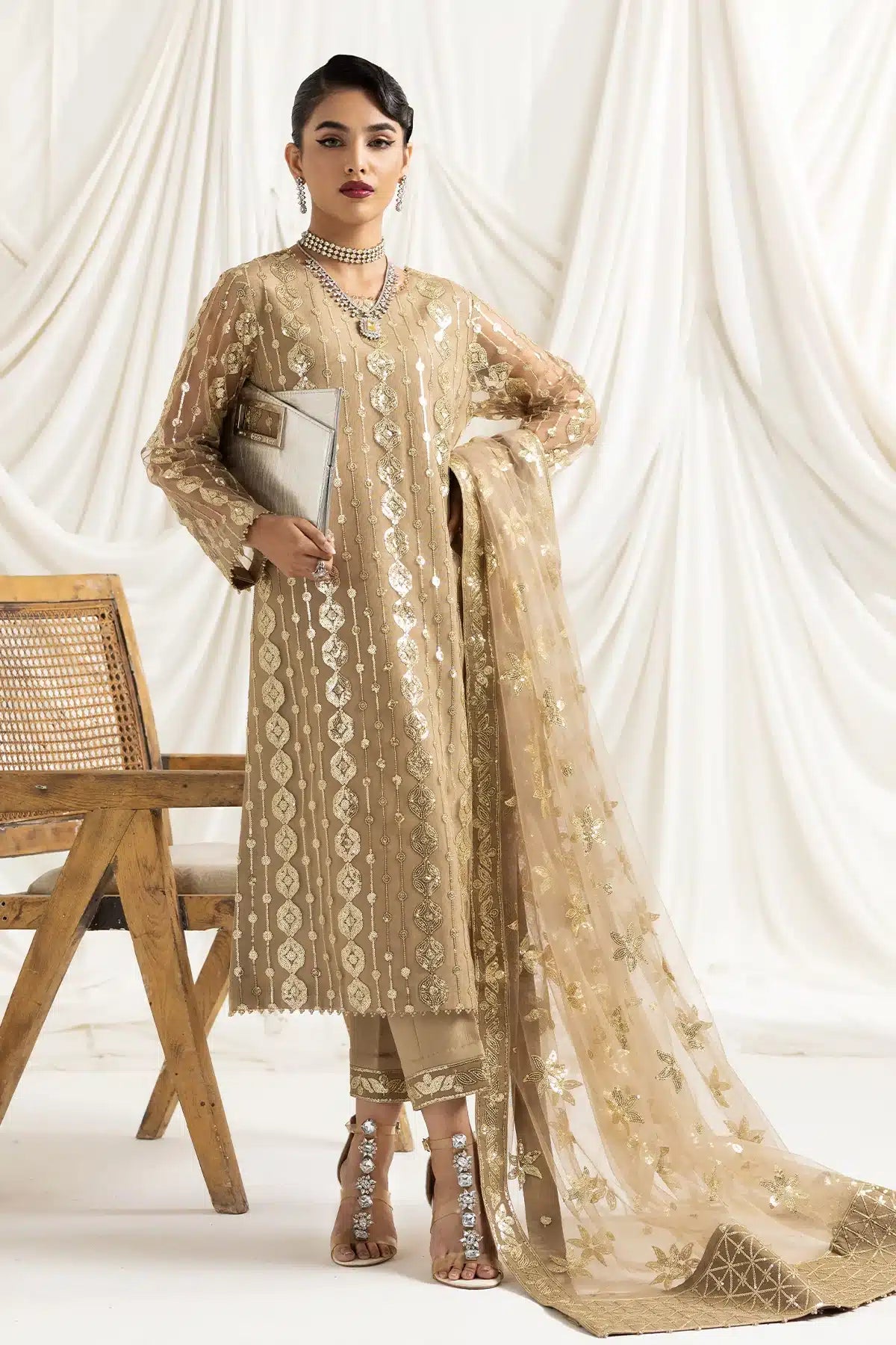 Alizeh | Dua Formals 23 | DUA-V02D01B- AIREEN(IVORY BEIGE) - Saira Saqlain