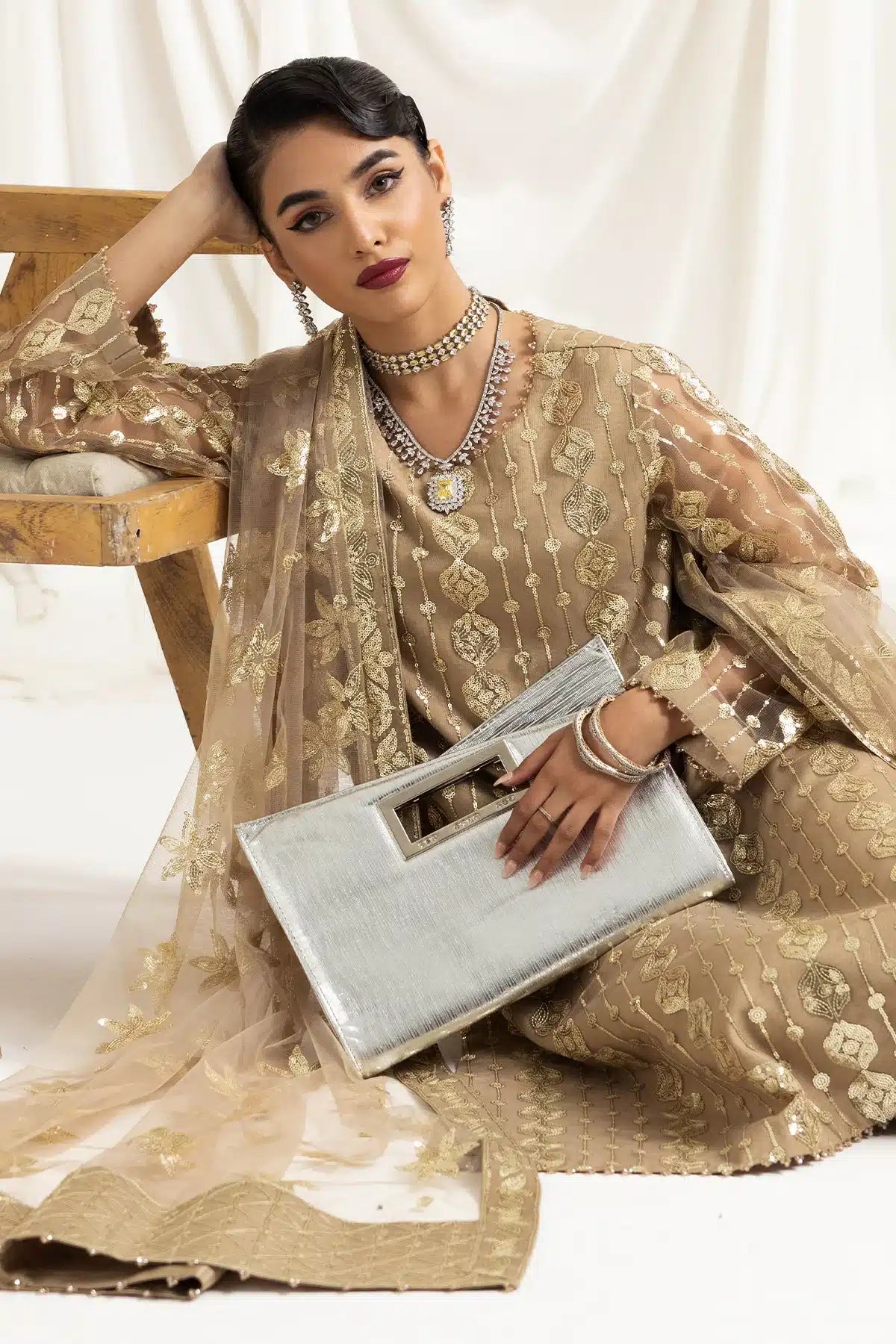 Alizeh | Dua Formals 23 | DUA-V02D01B- AIREEN(IVORY BEIGE) - Saira Saqlain