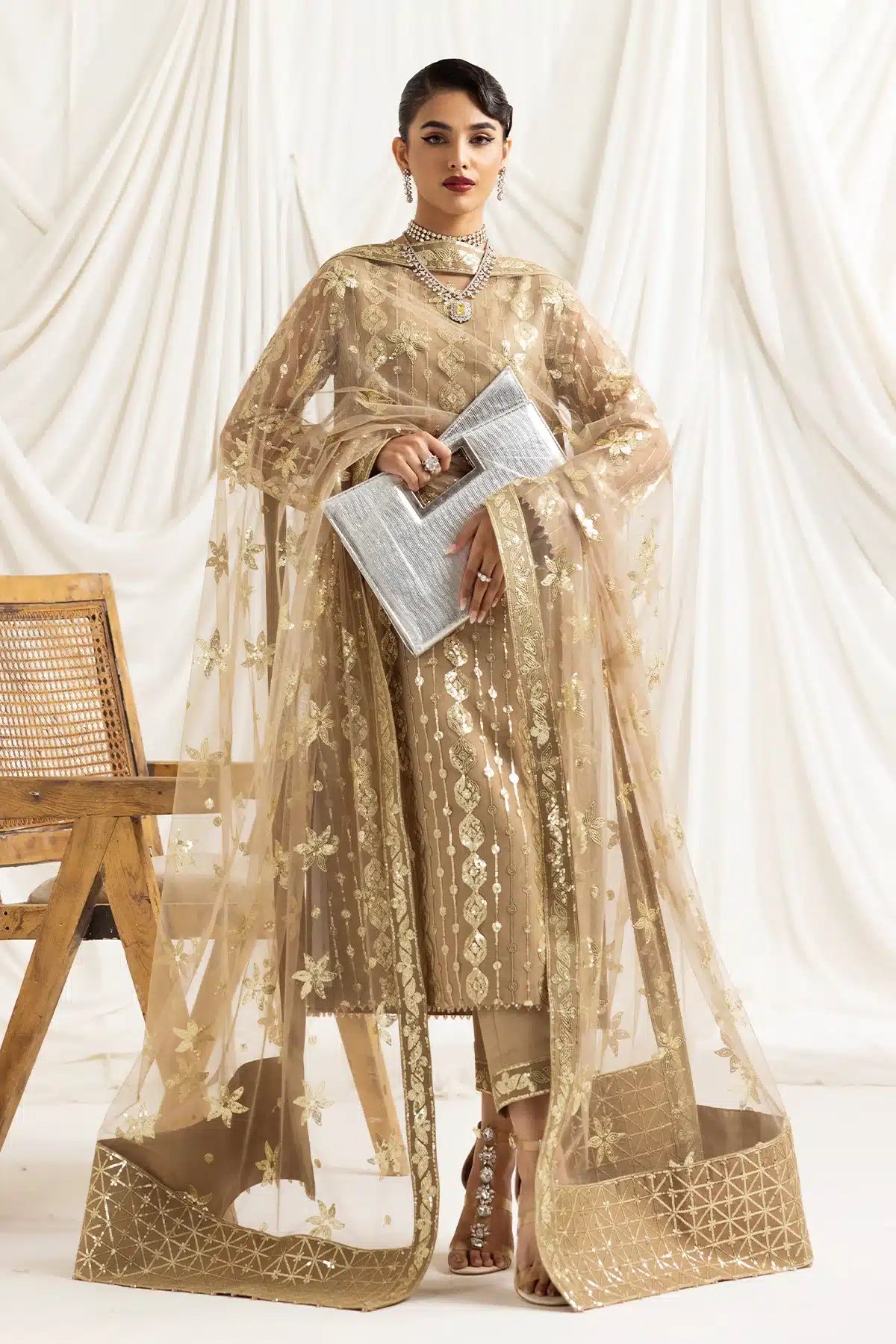Alizeh | Dua Formals 23 | DUA-V02D01B- AIREEN(IVORY BEIGE) - Saira Saqlain